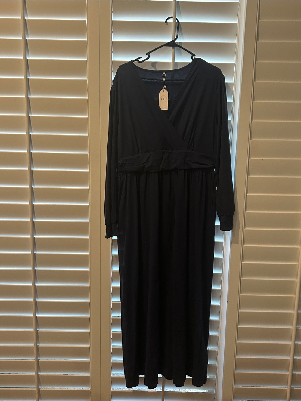 Women’s Navy Long Sleeve Wrap Maxi Dress with Ruffle Waist